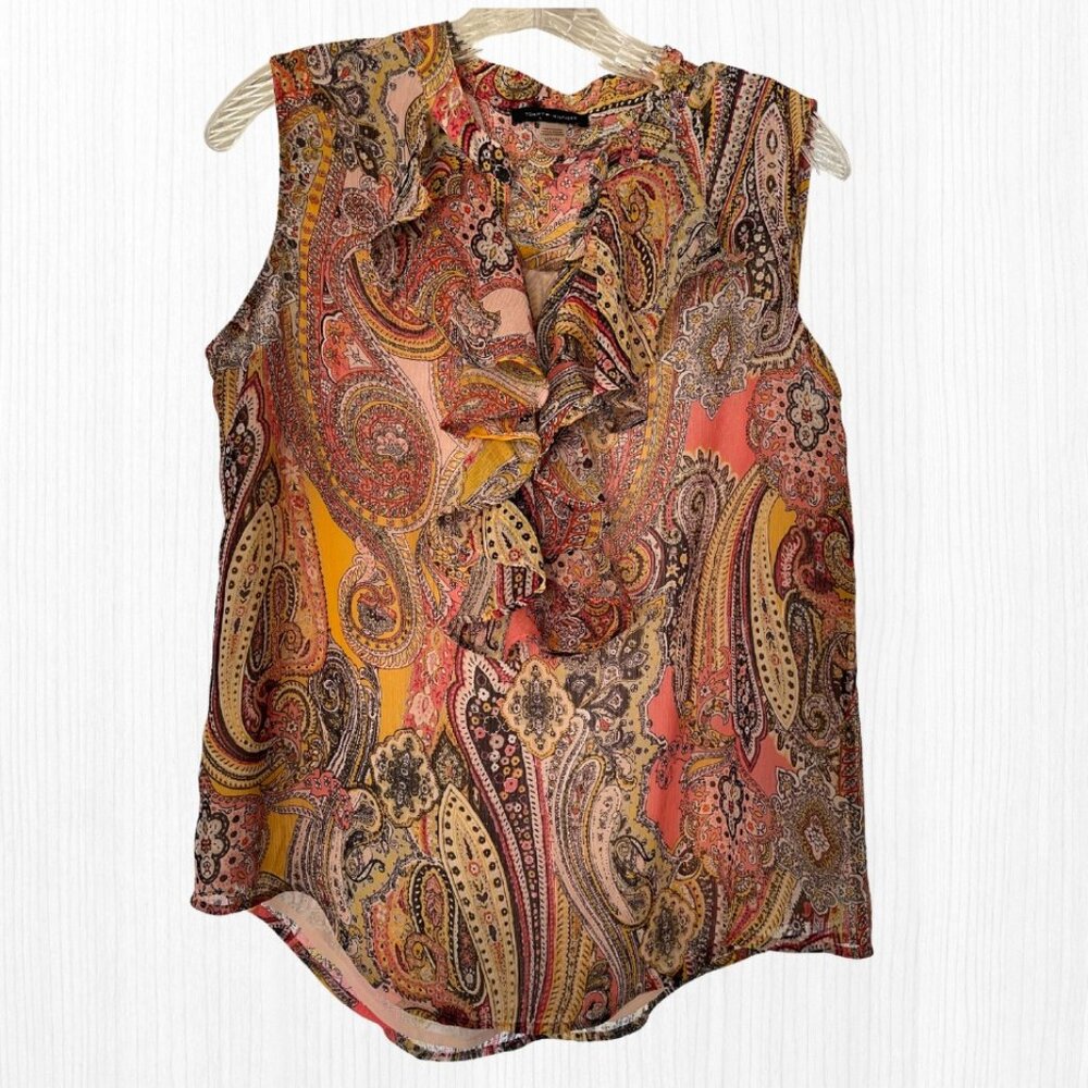 Tommy Hilfiger Ruffle Neck Paisley Print Sleeveless Blouse (MED)
